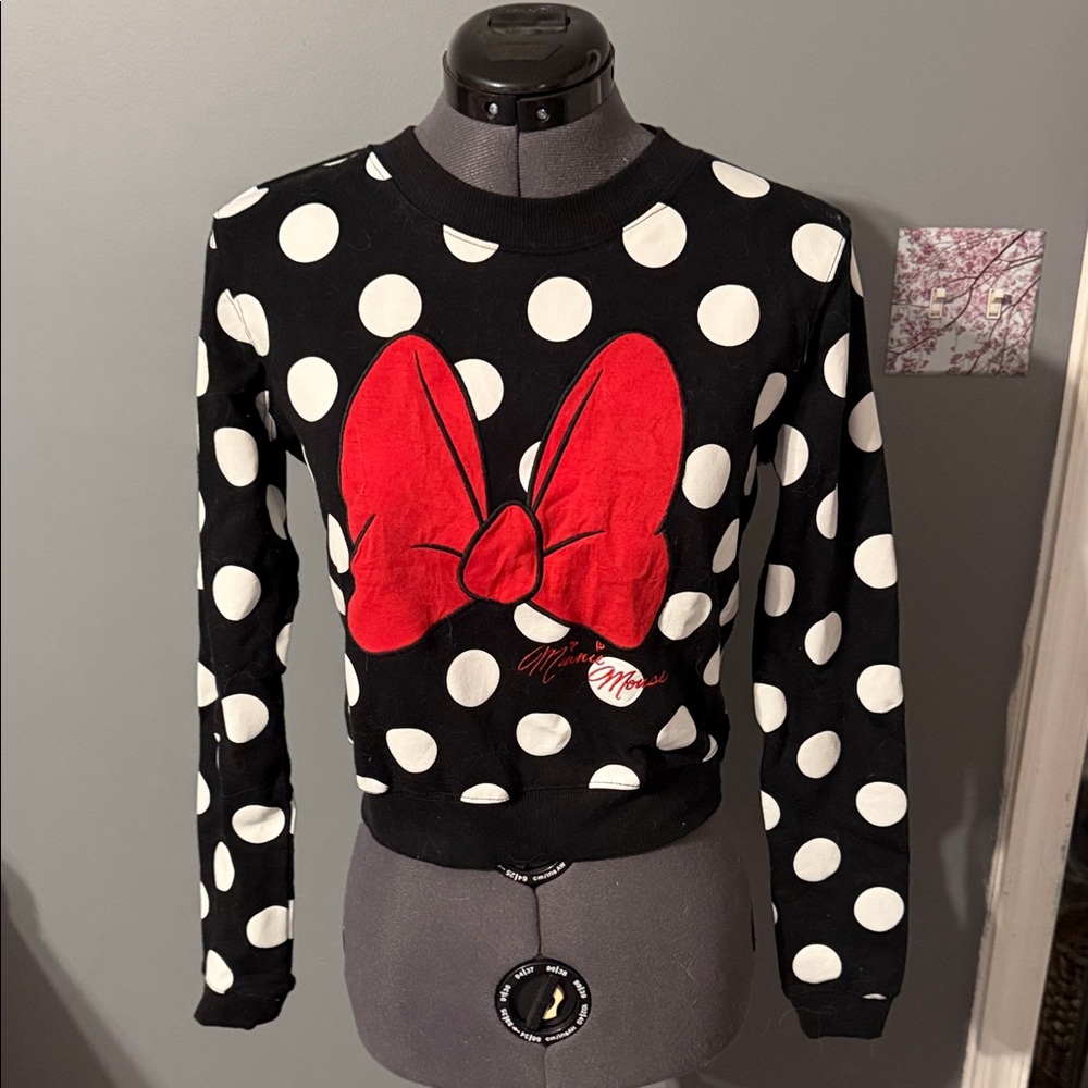 Disney Black and White Polka Dot Sweatshirt with Red Bow